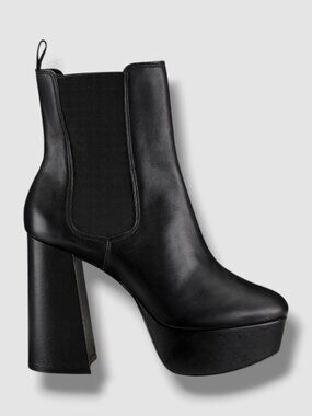 Saks Fifth Avenue Womens Black COLLECTION 113MM Leather Platform Boots Size 41